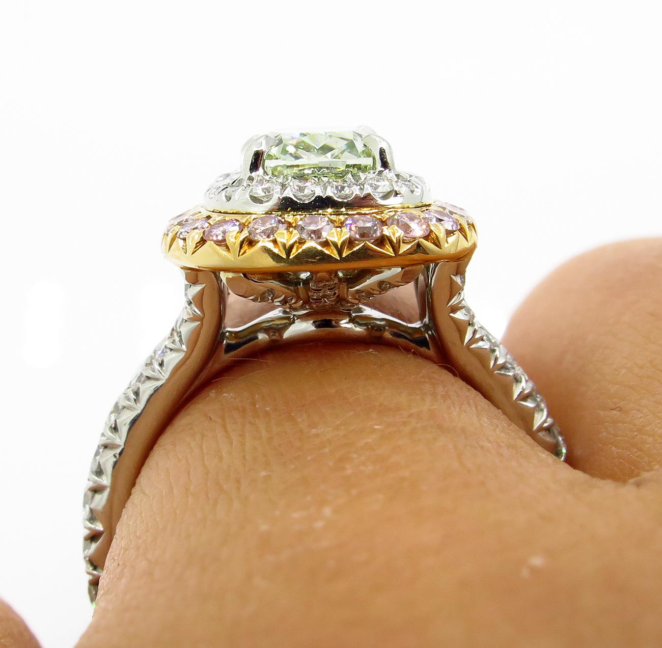 GIA 2.55 Carat Fancy Intense Green Cushion Cut Diamond Engagement Wedding Ring 9