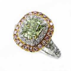 GIA 2.55 Carat Fancy Intense Green Cushion Cut Diamond Engagement Wedding Ring