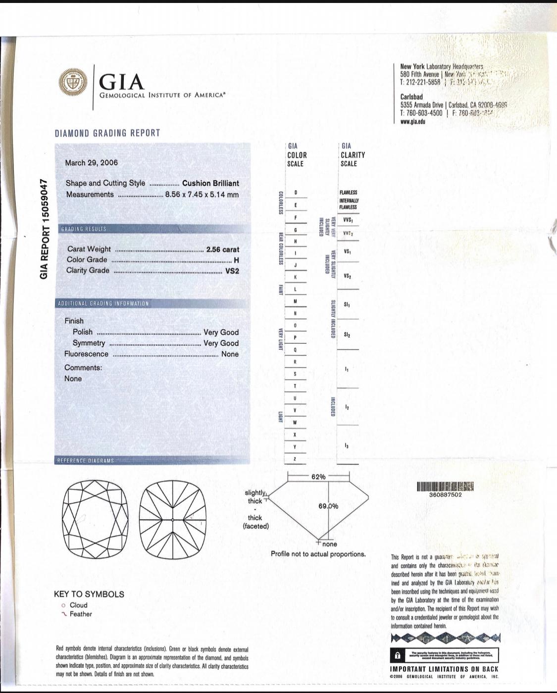 Bague de fiançailles avec diamant taille coussin de 2,56 carats certifié par le GIA en vente 4