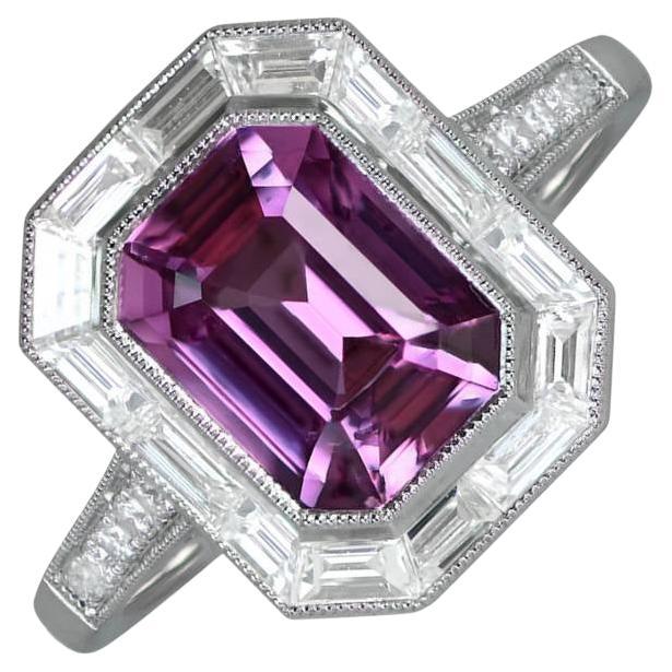 Bague de fiançailles GIA 2.56ct Emerald Cut Natural Pink Sapphire, Platinum