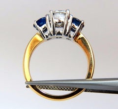 GIA 2.57ct NATURAL ROUND BRILLIANT DIAMOND RING CLASSIC THREE SAPPHIRE*