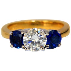 GIA 2.57ct NATURAL ROUND BRILLIANT DIAMOND RING CLASSIC THREE SAPPHIRE*