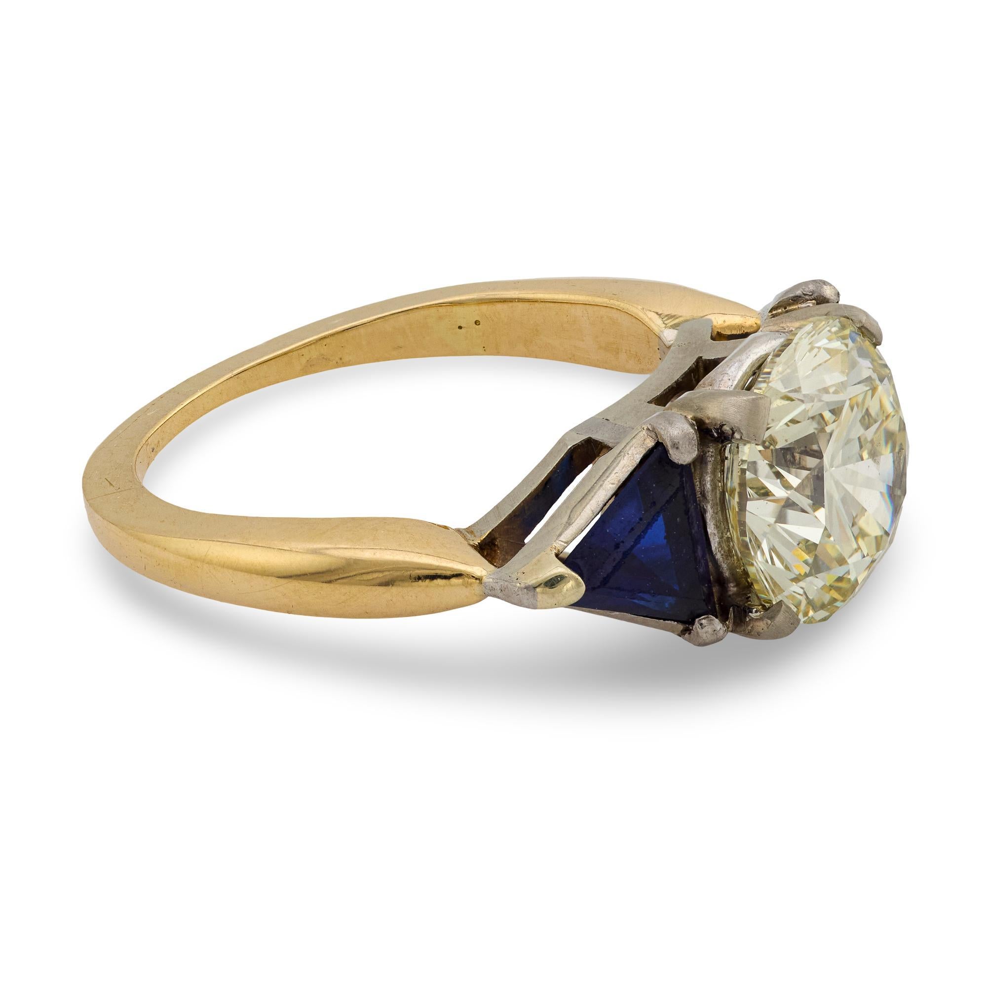 Women's GIA 2.58 carat round brilliant cut diamond sapphire 14k gold engagement ring For Sale