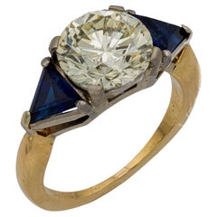 GIA 2.58 carat round brilliant cut diamond sapphire 14k gold engagement ring