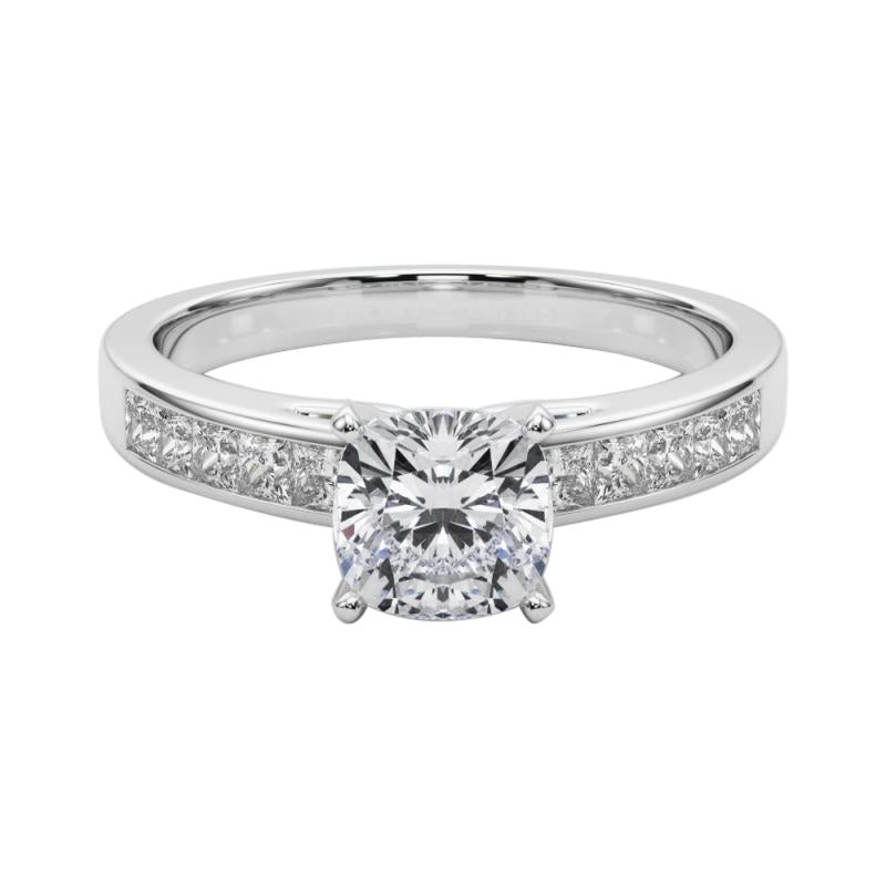 GIA 2,5ct Anello con diamante centrale solitario a canale con principessa a cuscino