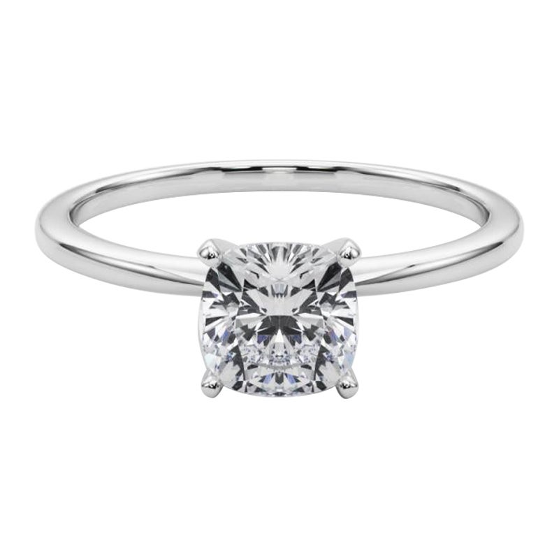 GIA 2.5ct Cushion Slim Band Prong Set Solitaire 18K White Gold Anillo de diamantes