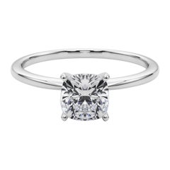 GIA 2.5ct Cushion Slim Band Prong Set Solitaire 18K White Gold Anillo de diamantes