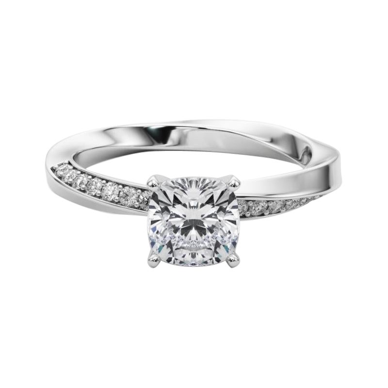 GIA 2.5ct Cushion Solitaire Twisted Square Band 18K White Gold Diamond Ring
