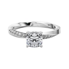 GIA 2.5ct Cushion Solitaire Twisted Square Band 18K White Gold Diamond Ring