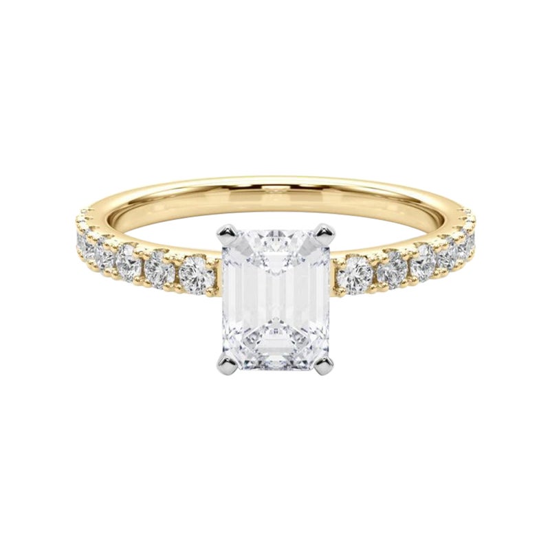 GIA 2.5ct Emeraude Solitaire avec Demi-Eternité Bague Diamant en or jaune 18K
