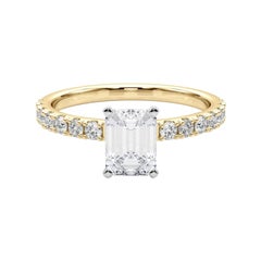GIA 2.5ct Emeraude Solitaire avec Demi-Eternité Bague Diamant en or jaune 18K