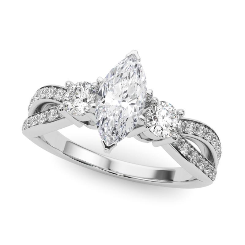 Taille Marquise GIA 2.5ct Marquise Three-Stone Split Shank Pave  Bague en diamant en vente