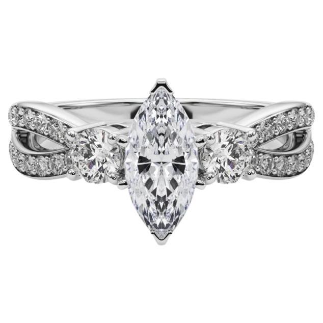 GIA 2.5ct Marquise Three-Stone Split Shank Pave Bague en diamant