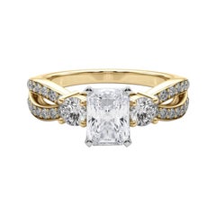 GIA 2.5ct Radiant Three-Stone Split Shank Pave 18K Yellow Gold Diamond Ring