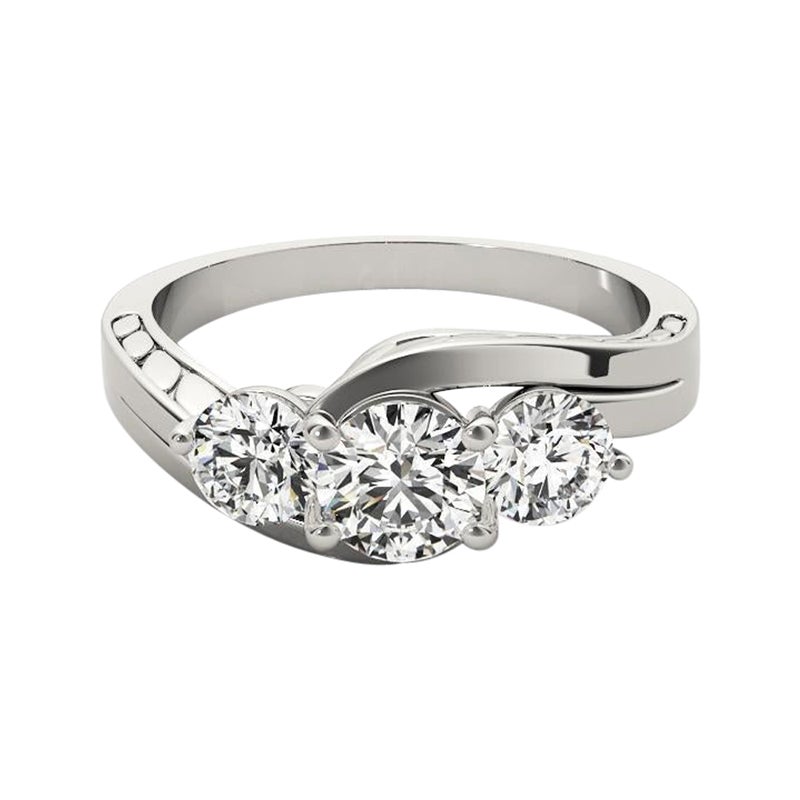 GIA 2,5ct Runde 3-Stein graviert gebogenen Schaft 18K Weißgold Diamantring
