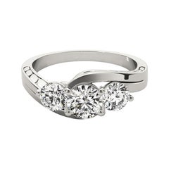 GIA 2,5ct Runde 3-Stein graviert gebogenen Schaft 18K Weißgold Diamantring