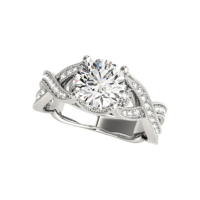 Anello con diamanti in oro bianco 18 carati GIA da 2,5 carati, con motivo a grani tondi e simbolo dell'infinito.