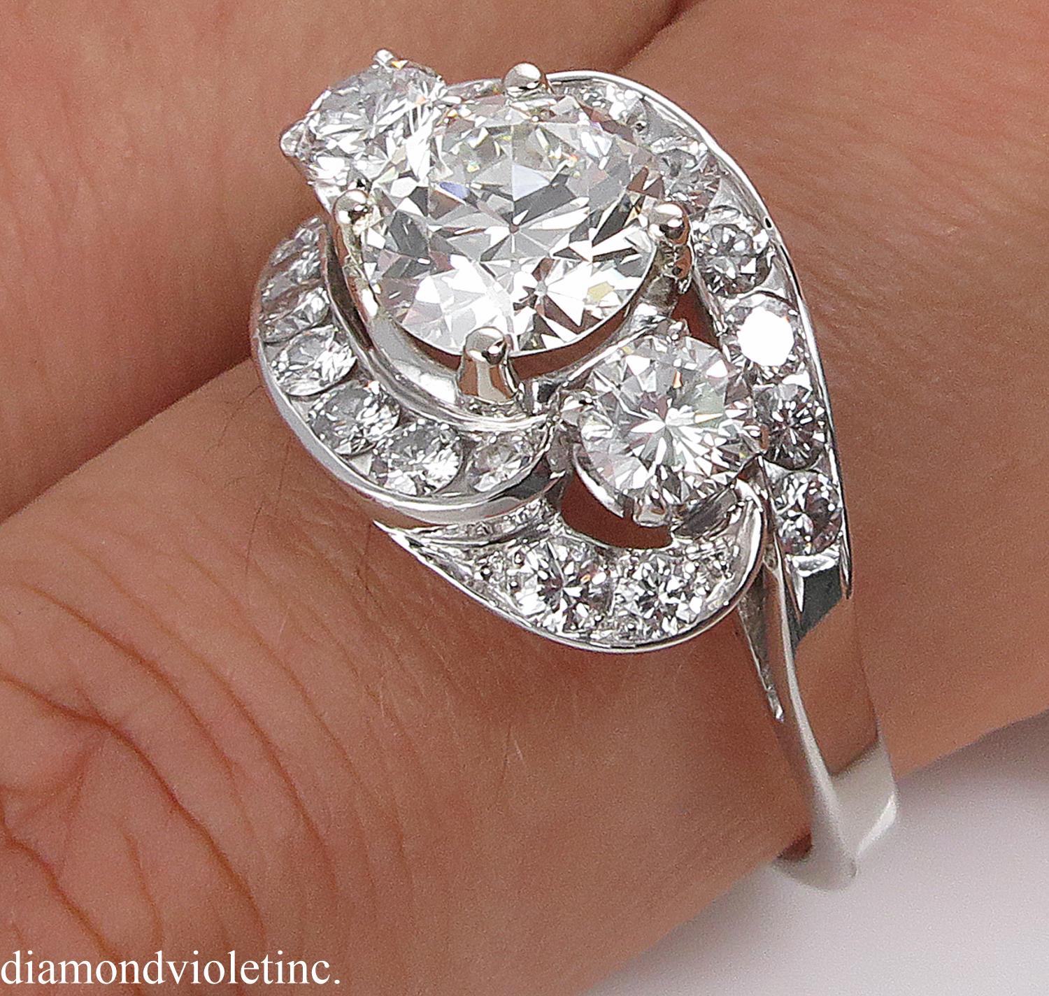 GIA 2.60ct Vintage Old European Diamond Cluster Engagement Wedding Platinum Ring 9