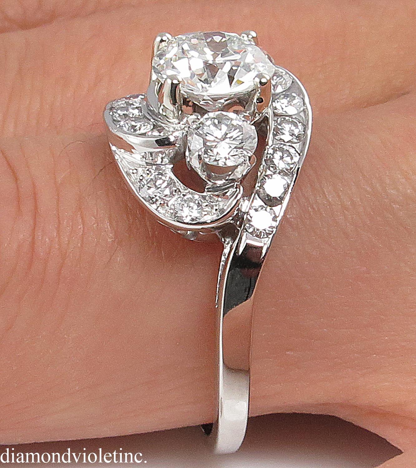 GIA 2.60ct Vintage Old European Diamond Cluster Engagement Wedding Platinum Ring 11