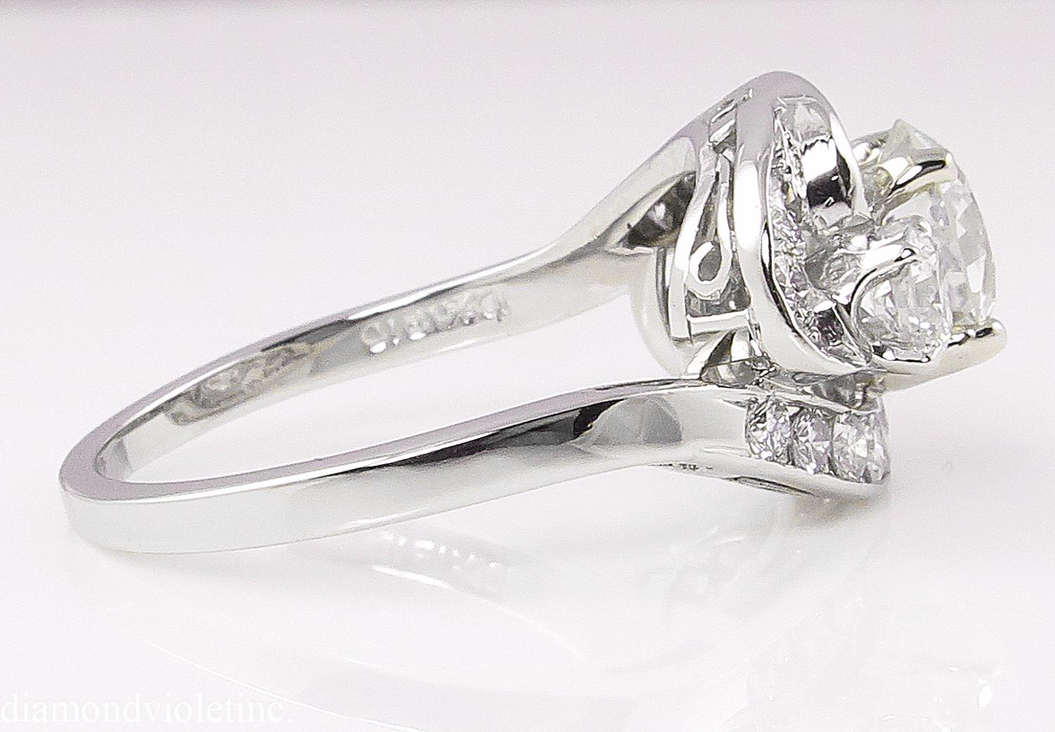Women's GIA 2.60ct Vintage Old European Diamond Cluster Engagement Wedding Platinum Ring