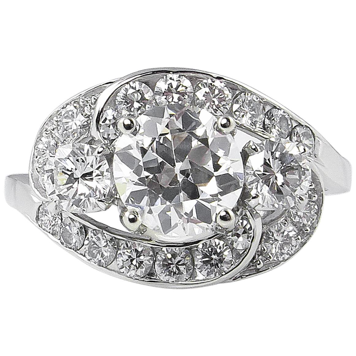 GIA 2.60ct Vintage Old European Diamond Cluster Engagement Wedding Platinum Ring
