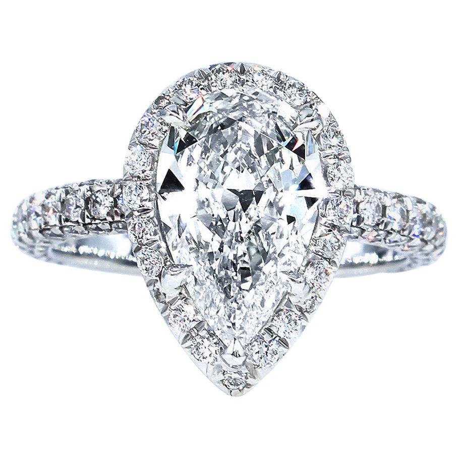 GIA 2.61 Carat Estate Vintage Pear Shaped Diamond Wedding Platinum