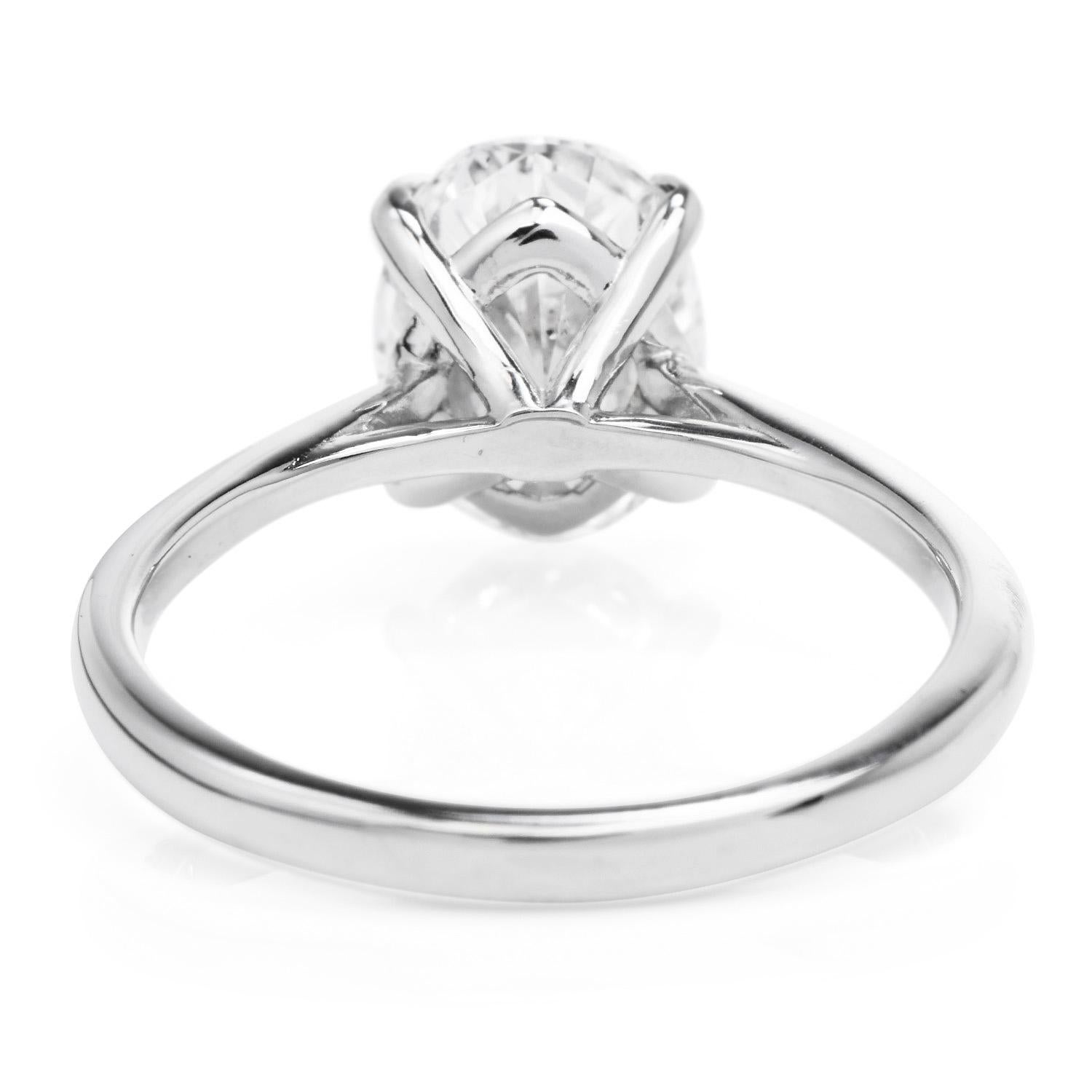 GIA 2.61 Ct Oval Cut E Color Diamond White Gold Solitaire Engagement Ring For Sale 2