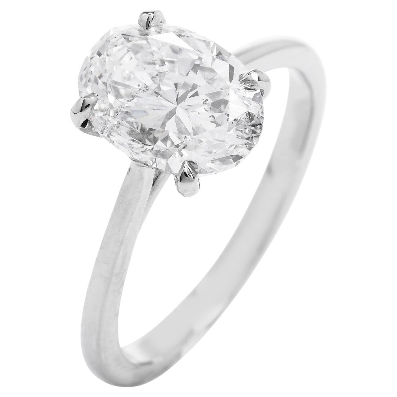 GIA 2.61 Ct Oval Cut E Color Diamond White Gold Solitaire Engagement Ring For Sale