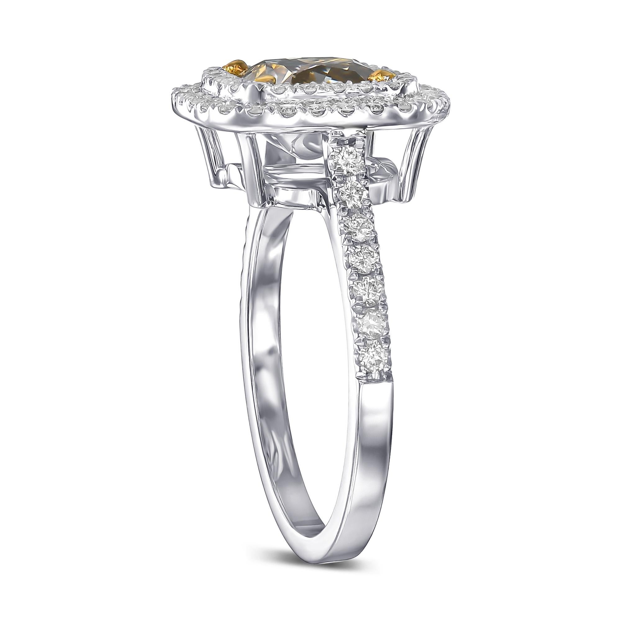 Art Deco GIA 2.61 TCW Fancy Diamond Diamond Halo, 18 kt. White gold, Ring