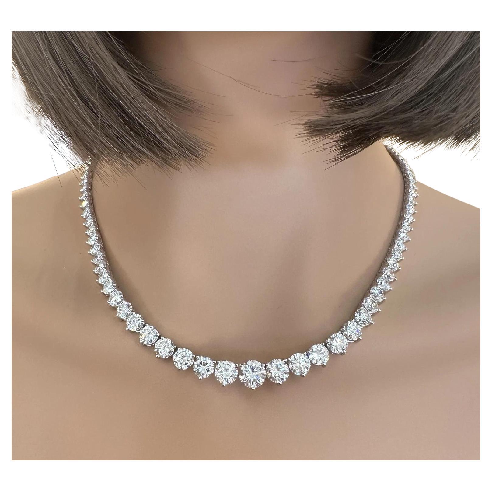 GIA 26.31 carats Graduated Diamond Tennis Necklace 18k White Gold 18 inches