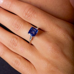 GIA 2.66 carat cushion cut sapphire diamond platinum ring