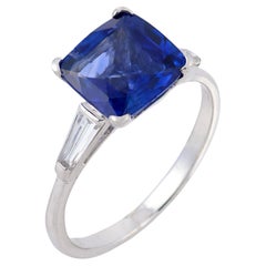 GIA 2.66 carat cushion cut sapphire diamond platinum ring