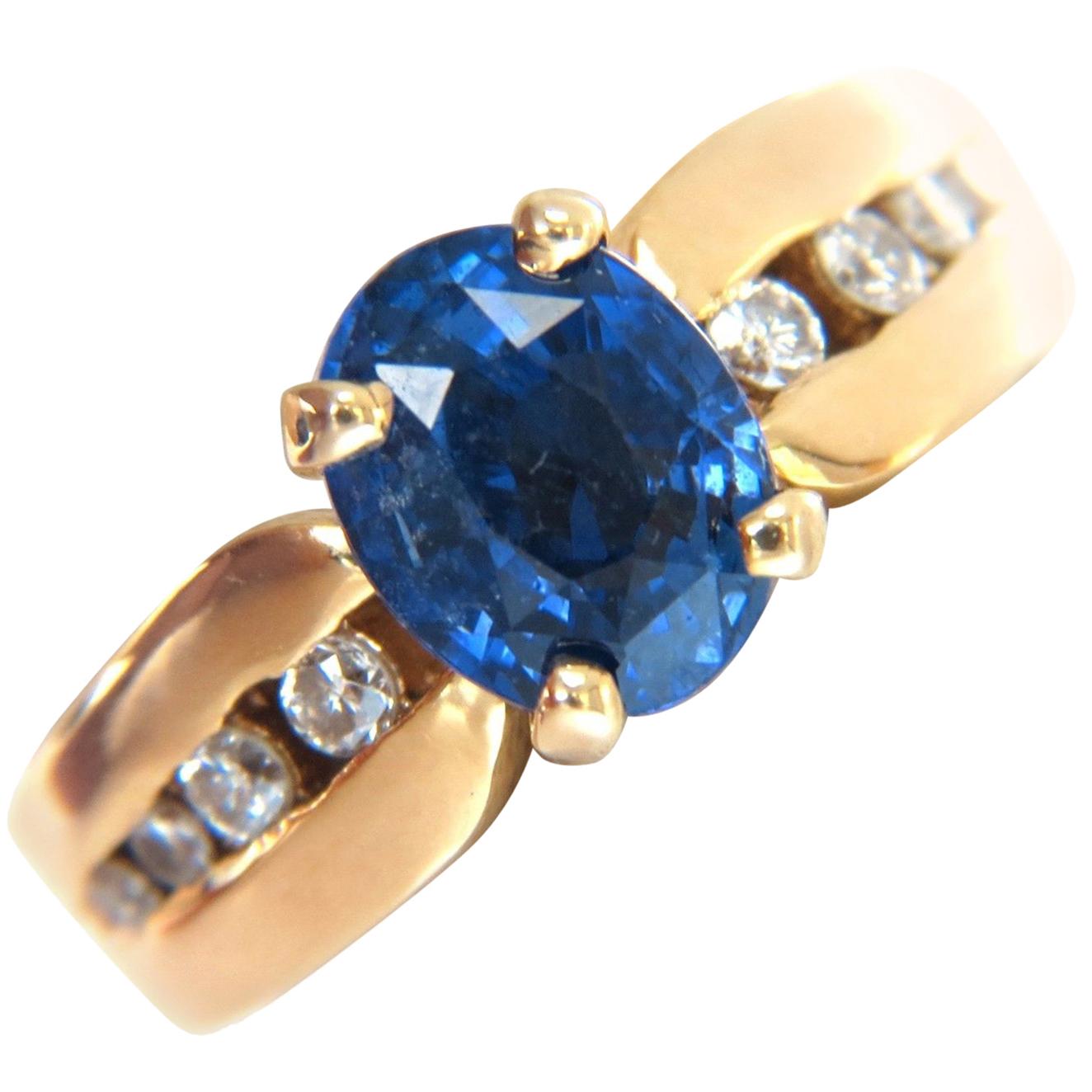 Bague en diamant bleu non chauffé 14 carats et saphir naturel non chauffé de 2,66 carats certifié GIA