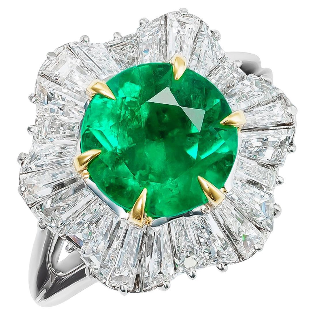 GIA 2.66 cts Natural Colombian Emerald 
2.79 cts Diamonds Platinum Ring