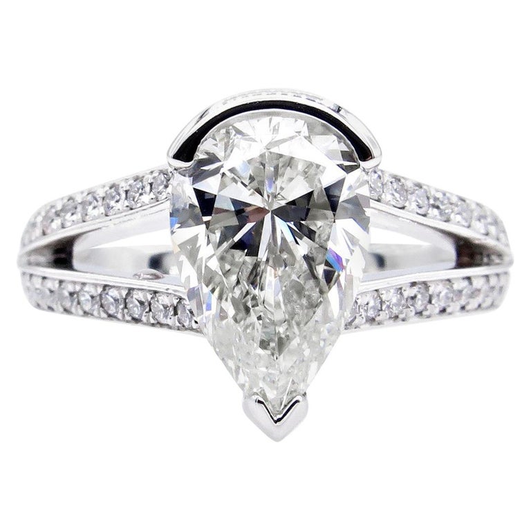 GIA 2.68 Carat Vintage Pear Shaped Diamond Engagement