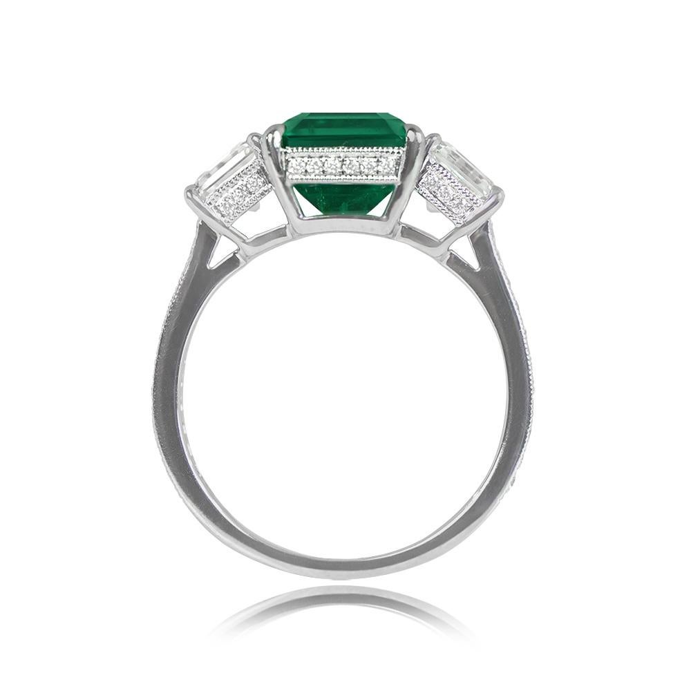 Art Deco Gubelin 2.68ct Emerald Cut Colombian No-Oil Emerald Engagement Ring, Platinum For Sale