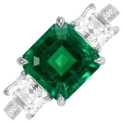 Gubelin 2.68ct Emerald Cut Colombian No-Oil Emerald Engagement Ring, Platinum