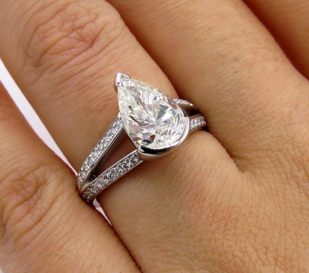 GIA 2.68 Carat Vintage Pear Shaped Diamond Engagement Wedding Pave Platinum Ring 5