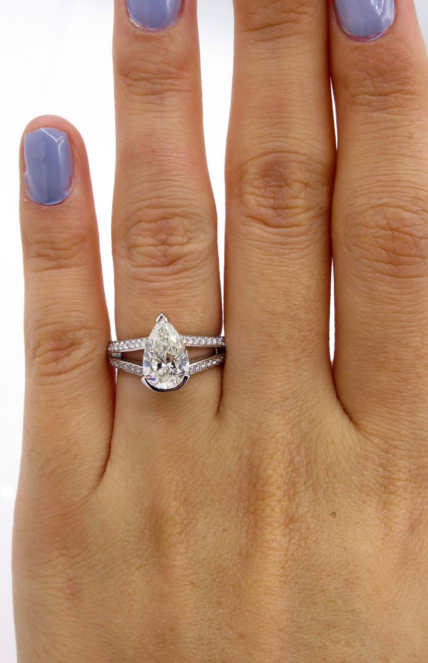 GIA 2.68 Carat Vintage Pear Shaped Diamond Engagement Wedding Pave Platinum Ring 7