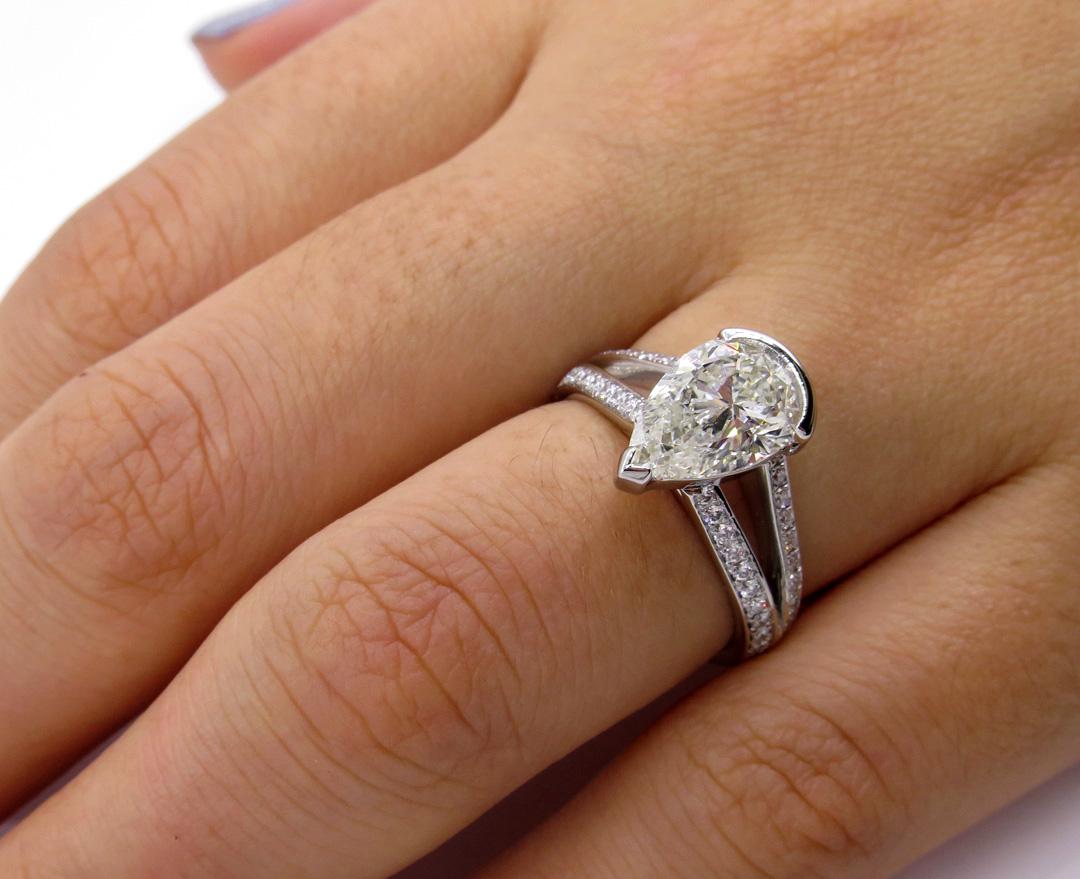 GIA 2.68 Carat Vintage Pear Shaped Diamond Engagement Wedding Pave Platinum Ring 8
