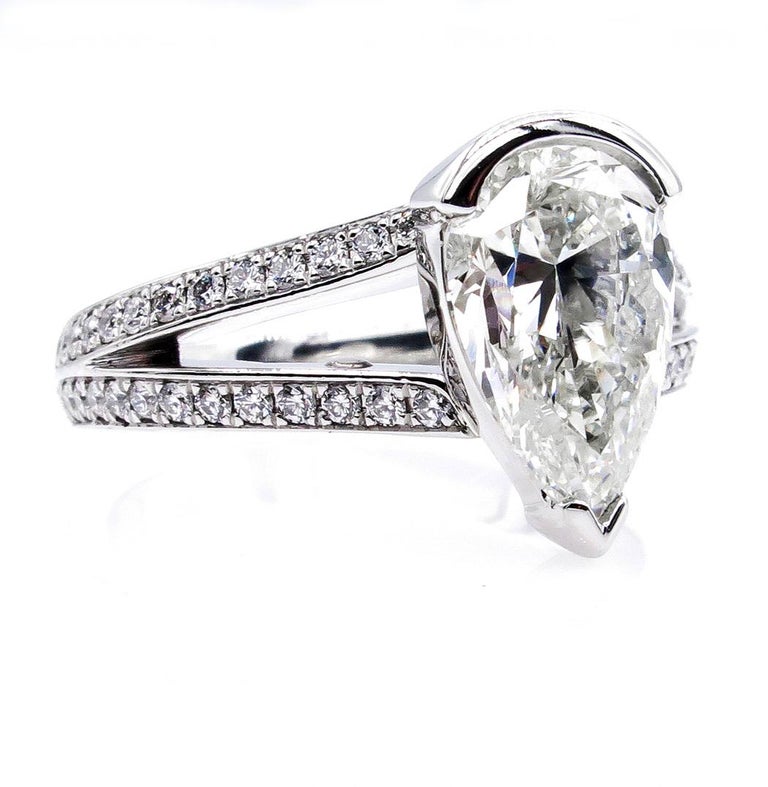 GIA 2.68 Carat Vintage Pear Shaped Diamond Engagement