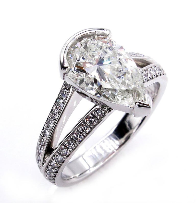 GIA 2.68 Carat Vintage Pear Shaped Diamond Engagement