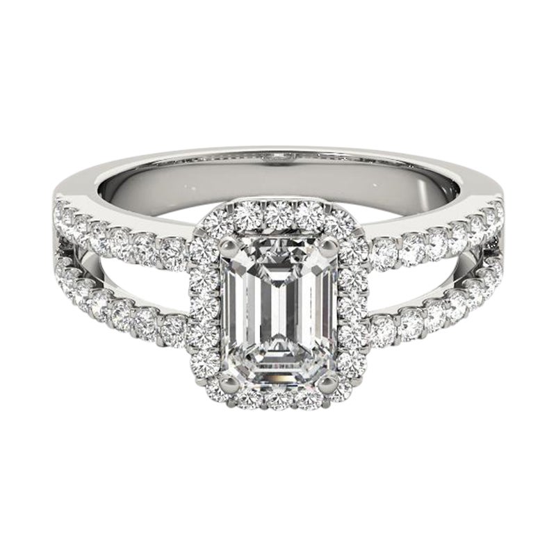 GIA 2.7 Carat Halo Emerald Filigree Split Shank  Diamond Ring