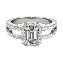 GIA 2.7 Carat Halo Emerald Filigree Split Shank  Diamond Ring