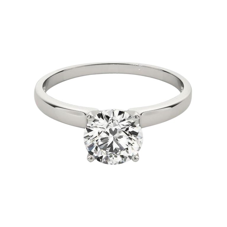 GIA 2.70 Carat Round Solitaire Square Edge Band 18K White Gold Diamond Ring