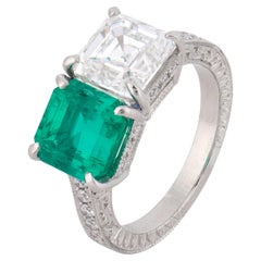 GIA 2,70 ct diamant AGL 2,58 ct Colombie No Oil émeraude platine Bague Toi Et Moi