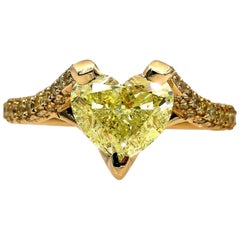 GIA 2.71 Carat Natural Fancy Yellow Heart Shape Diamond Ring Yellow Gold