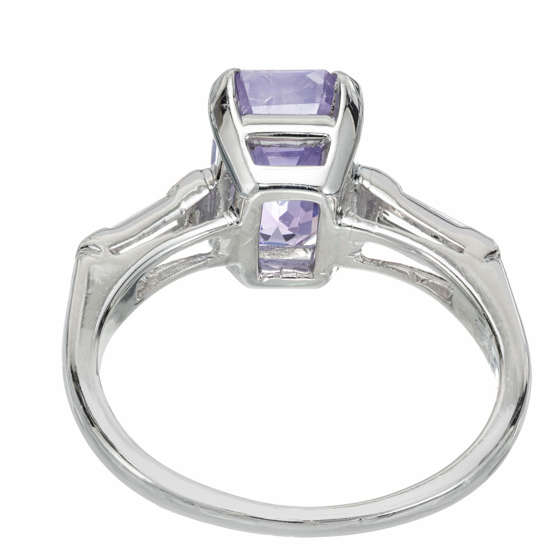 Women's GIA 2.71 Carat Violet Sapphire Diamond Platinum Art Deco Engagement Ring For Sale