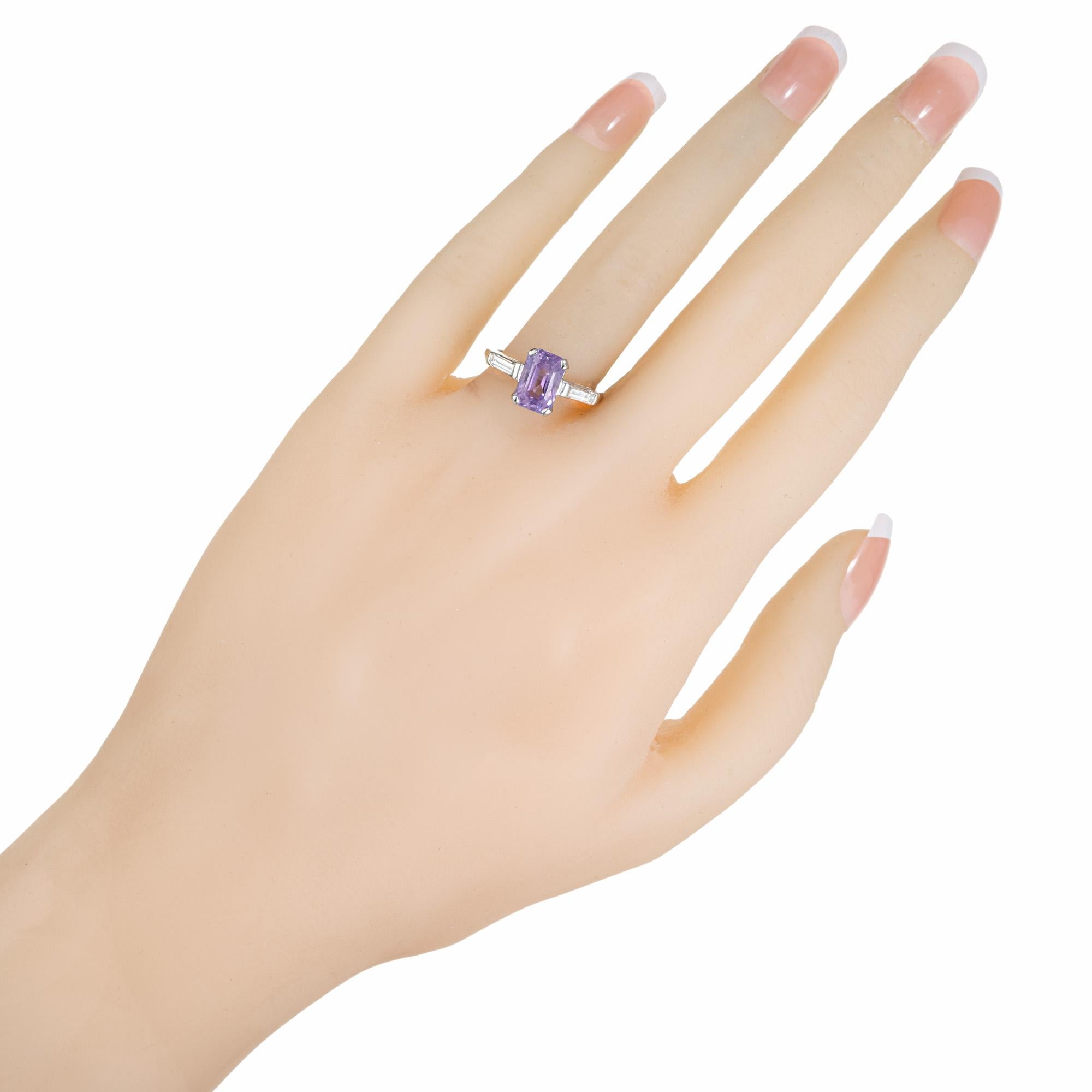 GIA 2.71 Carat Violet Sapphire Diamond Platinum Art Deco Engagement Ring For Sale 2