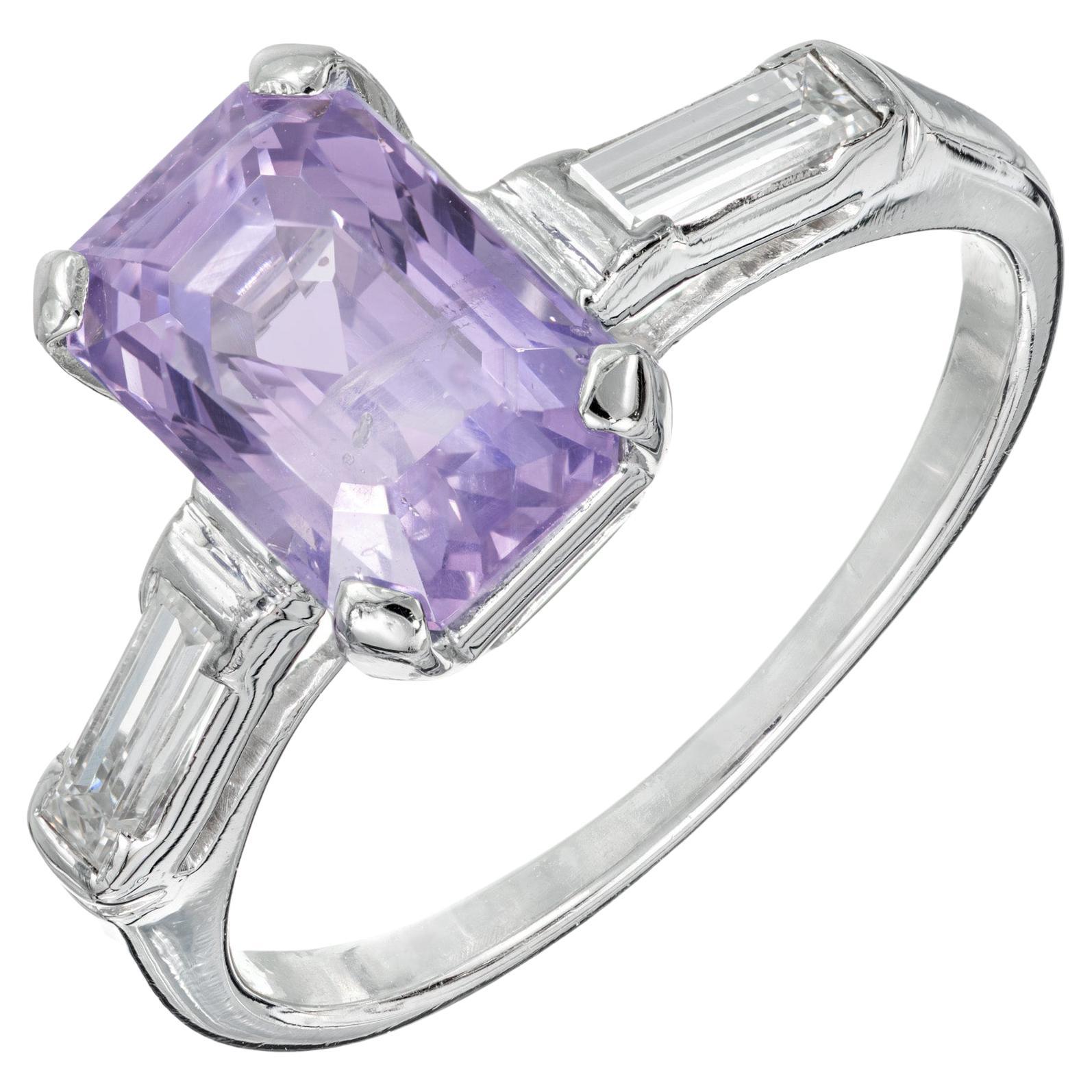 Bague de fiançailles Art déco en platine avec saphir violet de 2,71 carats certifié GIA et diamants